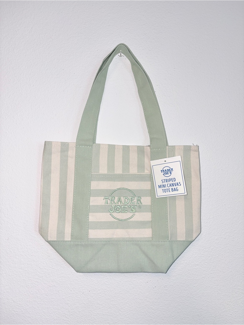 Trader Joe's Sage Stripe Mini Canvas Tote